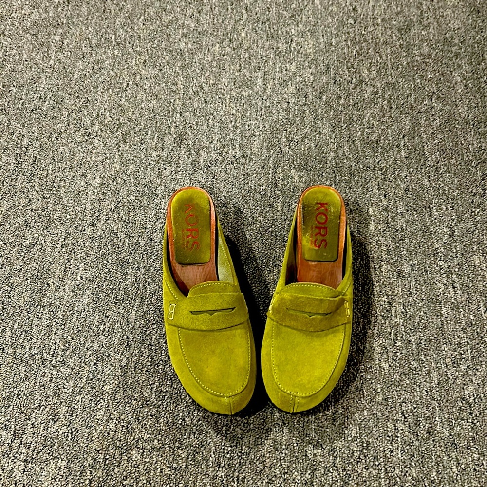 KORS Michael Kors Olive Green Suede Mule Clogs